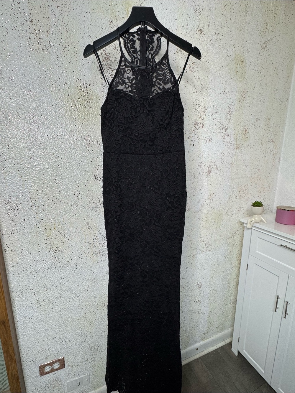 Sequin Hearts Black Lace Halter Maxi Dress
